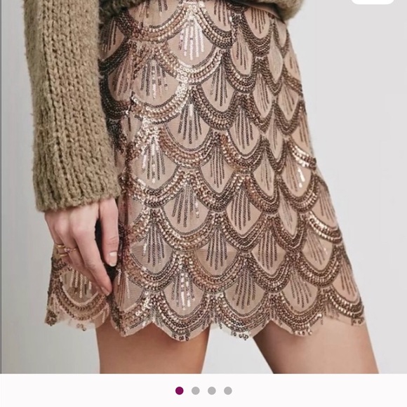 Free People Rose Gold Sequin Scalloped Skirt - Picture 1 of 7